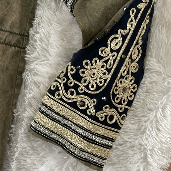 Free People Golden Quills Military Green Long Utility Coat Embroidered medium - Picture 4 of 14